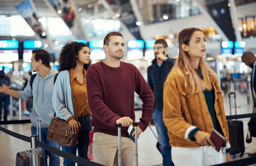 People checking in for a flight